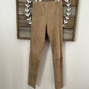 The Row‎ tan lambswool stretch leather suede moto leggings ladies size Large